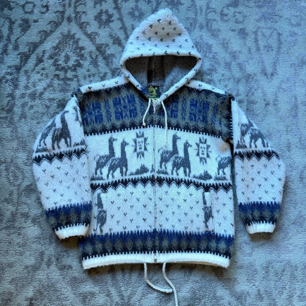 Tejidos Ruminahui Alpaca Wool Aztec llama Hooded Sweater